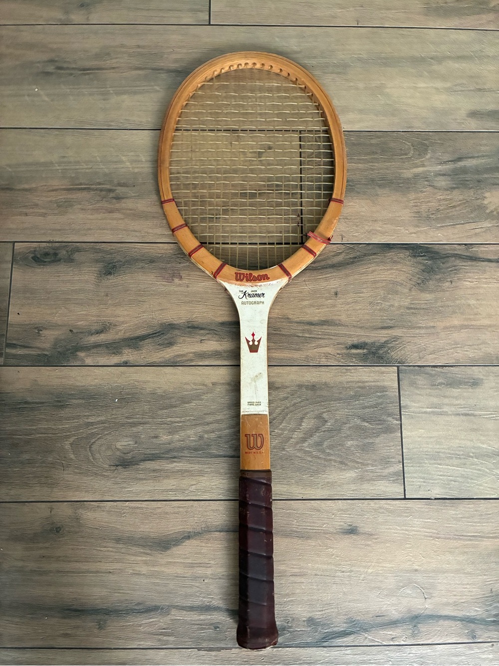 Wilson1970’s autographed Jack Kramer Wooden Tennis Racket in Tan and Brown